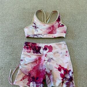 Justice Girls Pink and Cream Sports Bra and Shorts size M